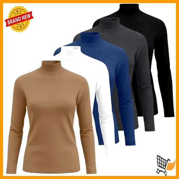 Women's Turtleneck Thermal Tops 5-Pack Cotton Blend Base Layer Long Sleeve - Picture 3 of 7